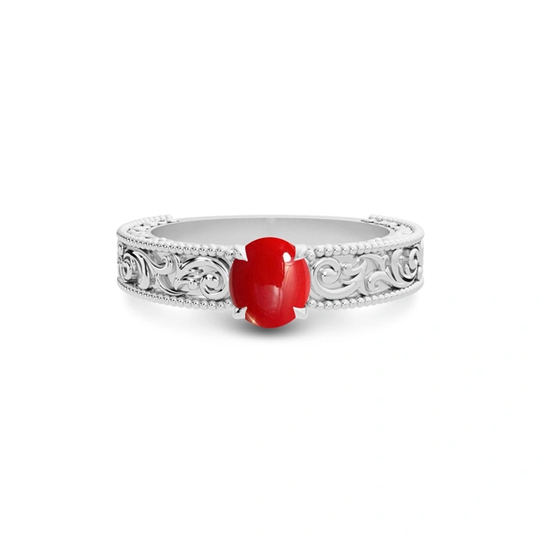 Red Coral Platinum Ring R33