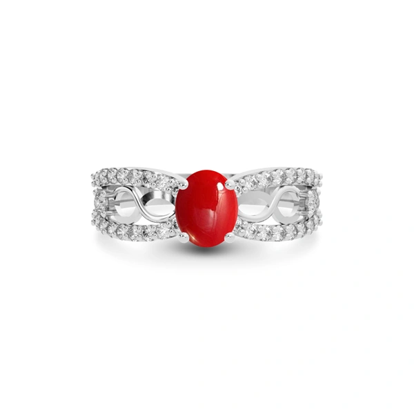 Red Coral Platinum Ring R34