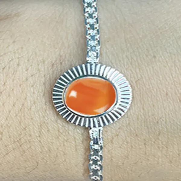 Carnelian Silver Rakhi - RK-3CL