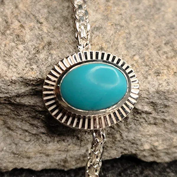 Turquoise (Firoza) Silver Rakhi - RK-3TS